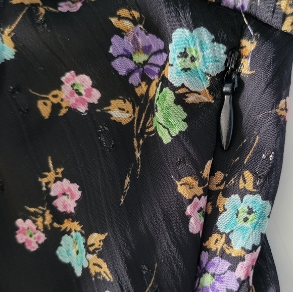 Zara Surplice Neck Floral Print Balloon Sleeve Mini Dress Black Size S - Picture 9 of 14
